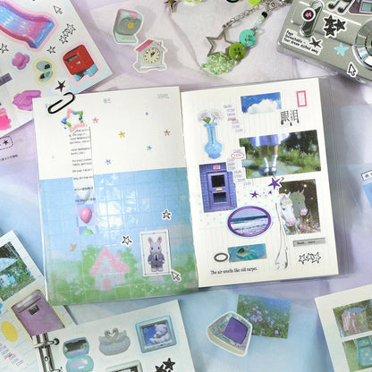 Disordered Past Series Sticker Book featuring red, and book designs for journaling, scrapbooking and collage