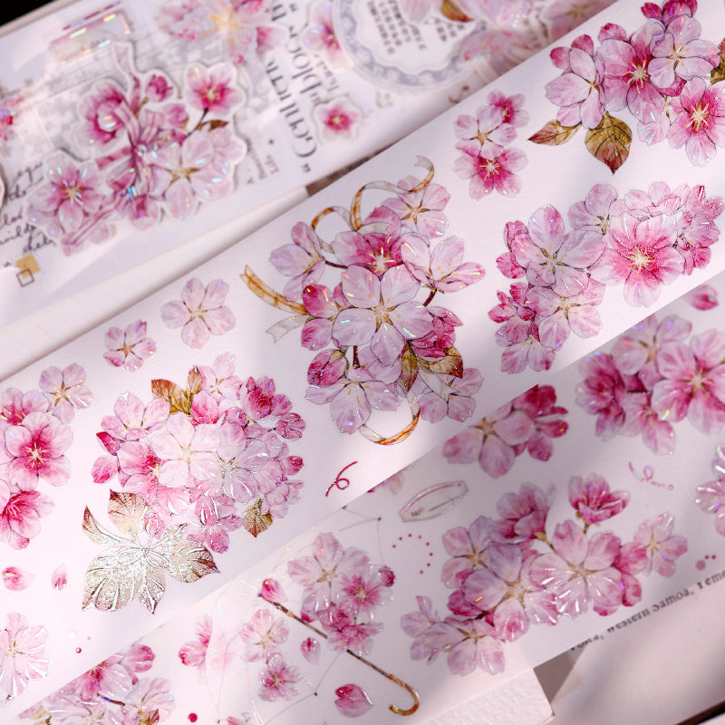 Whole Roll 6.5cm*5m Pink Cherry Blossom Die Cutting Washi/PET/Shell Light Washi/PET Tape