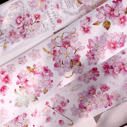 Whole Roll 6.5cm*5m Pink Cherry Blossom Die Cutting Washi/PET/Shell Light Washi/PET Tape