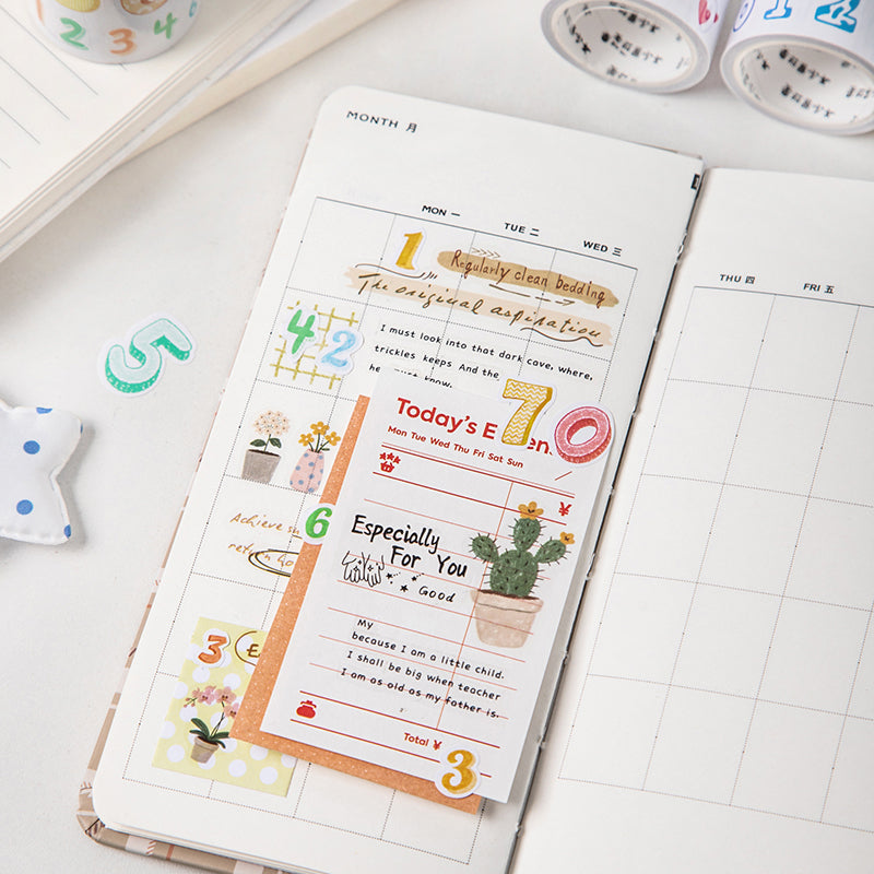 Variety Number Series Die Cutting PET Tape for journaling, scrapbooking and collage