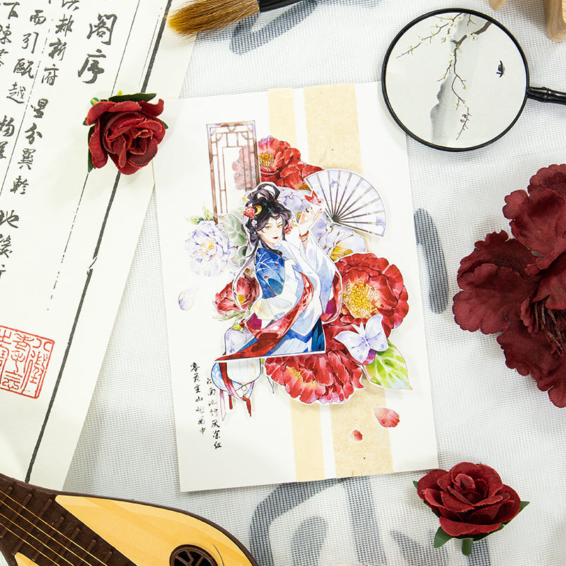 Red peony beauty Die Cutting Washi/Shell Light PET Tape featuring red, and light designs for journaling, scrapbooking and collage