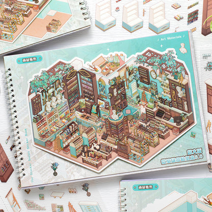 Shop Stocking Staff Series 3D Sticker Book featuring book, and shop designs for journaling, scrapbooking and collage