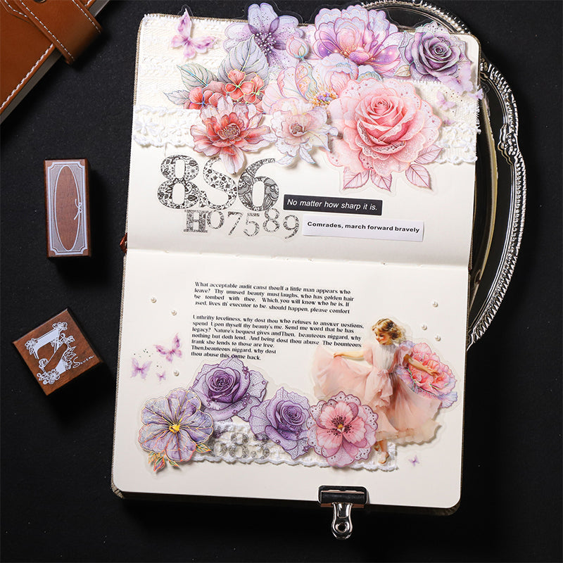 Weaving Flowers Whispering Series Sticker featuring flower designs for journaling, scrapbooking and collage