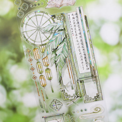 Whole Roll 6.5cm*5m South Greenery Die Cutting Shell Light PET Tape featuring green, and light designs for journaling, scrapbooking and collage
