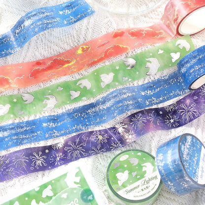 Dreaming Flowing Light Music Series Silver Stamping PET Tape featuring dream, silver, and music designs for journaling, scrapbooking and collage