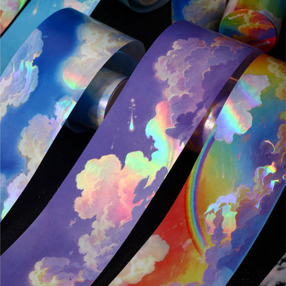 Cloud Travel Series Rainbow Light PET Tape featuring cloud, rain, and light designs for journaling, scrapbooking and collage