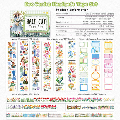 Box garden handmade Die Cutting Washi/Fog PET Tape Set featuring garden designs for journaling, scrapbooking and collage