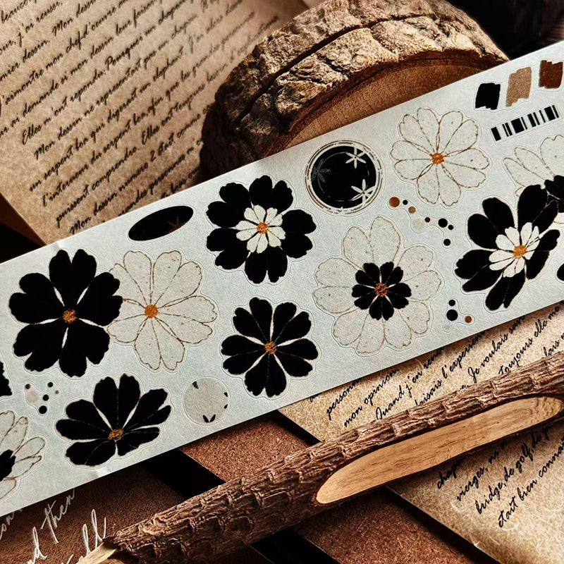 Whole Roll 5cm*5m Black White Flower Dream Die Cutting Washi/PET Tape