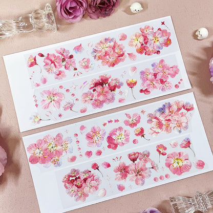 Whole Roll 6cm*5m Cherry Blossom Affair Die Cutting Shell Light PET/Synthetic Paper Tape
