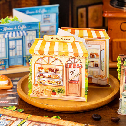 Miniature Street Scene Series 3D Sticker Book featuring book, street, and tree designs for journaling, scrapbooking and collage
