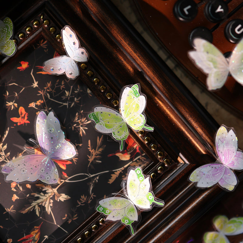 Whole Roll 5.5cm*5m Butterfly Dream Disc Die Cutting Shell Gold/Shell Silver PET Tape featuring butterfly, dream, and old designs for journaling, scrapbooking and collage