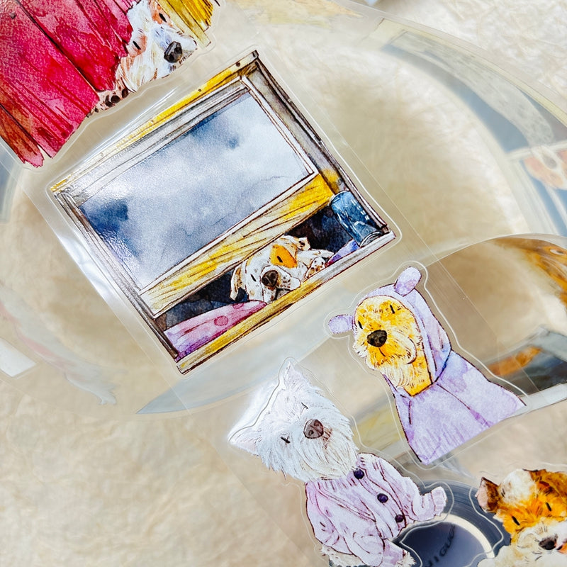 Whole Roll 6cm*10m Cuddly Dog Die Cutting Washi/PET/Fog PET Tape featuring dog designs for journaling, scrapbooking and collage