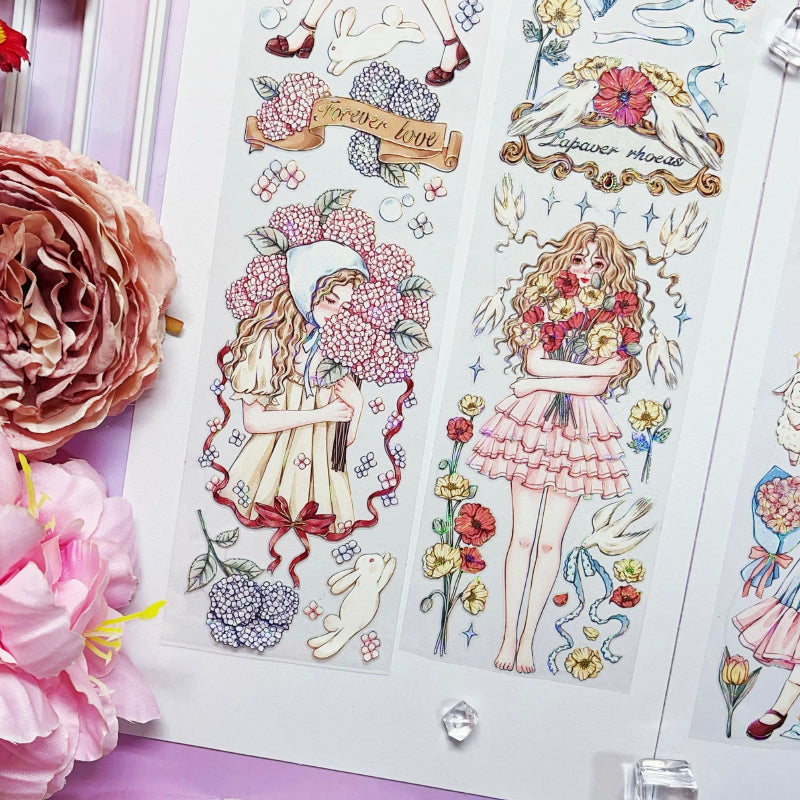 Whole Roll 6cm*5m Flower Appointment Shell Light PET Tape featuring flower, and light designs for journaling, scrapbooking and collage