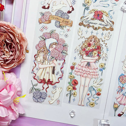 Whole Roll 6cm*5m Flower Appointment Shell Light PET Tape featuring flower, and light designs for journaling, scrapbooking and collage