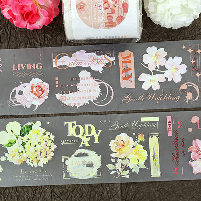 Water Floral Dyeing Fog PET Tape featuring floral designs for journaling, scrapbooking and collage