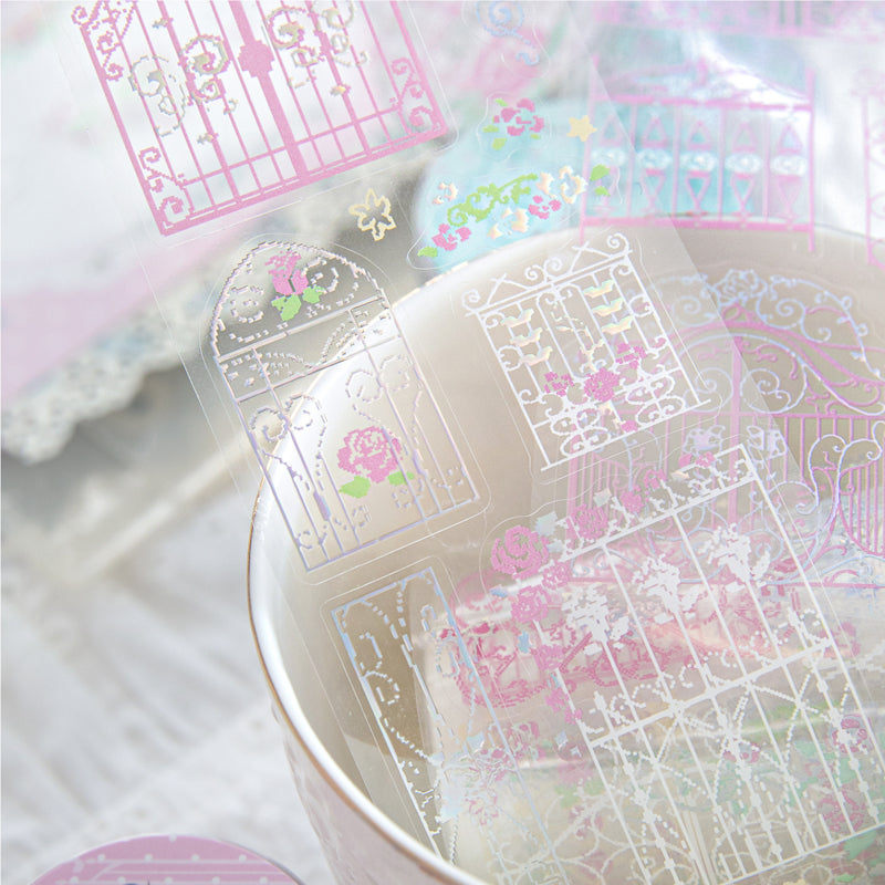 Rose Story Series Die Cutting Silver Stamping PET Tape