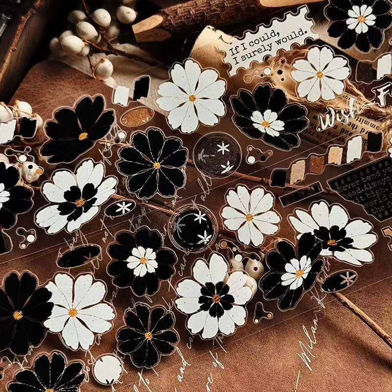 5cm*100cm Black White Flower Dream Die Cutting Washi/PET Tape