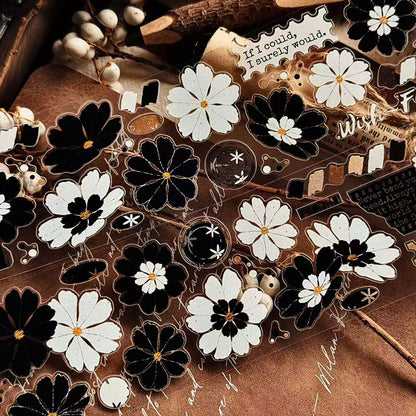 5cm*100cm Black White Flower Dream Die Cutting Washi/PET Tape