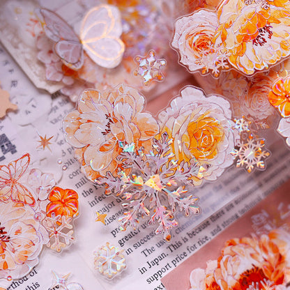 6.5cm*150cm Orange gold blossom Die Cutting Washi/PET/Shell Light PET Tape featuring old, gold, and orange designs for journaling, scrapbooking and collage