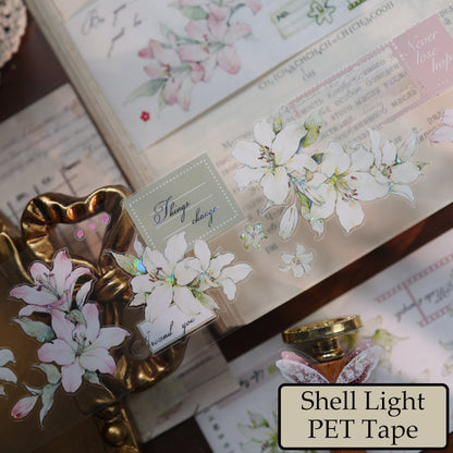 6cm*150cm Light Color Lily Die Cutting Washi/PET/Shell Light PET Tape