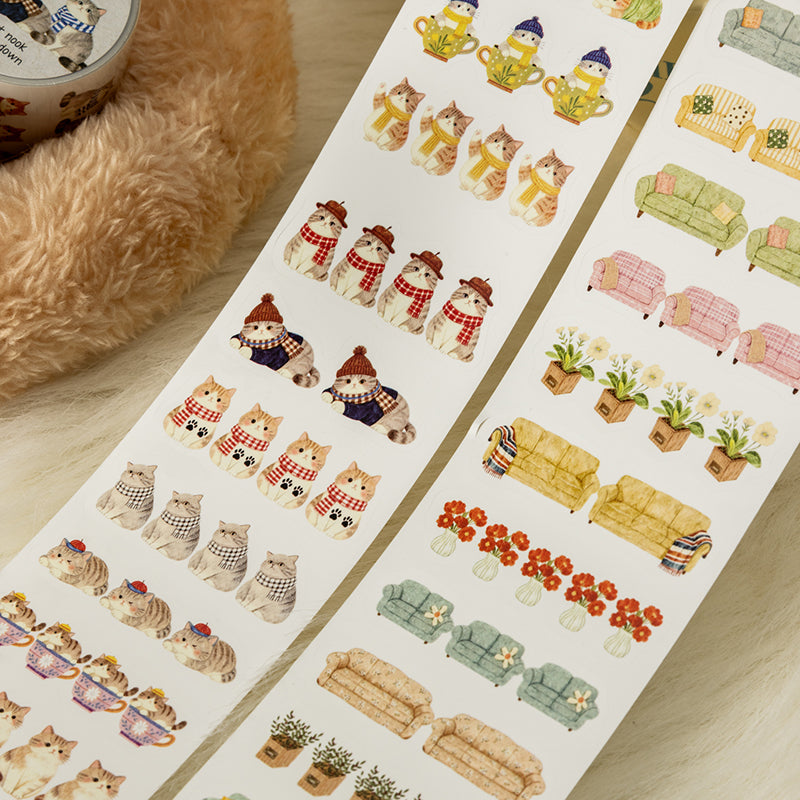 Cat Den Hours Series Die Cutting Self-adhesive Tape featuring cat designs for journaling, scrapbooking and collage