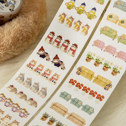 Cat Den Hours Series Die Cutting Self-adhesive Tape featuring cat designs for journaling, scrapbooking and collage