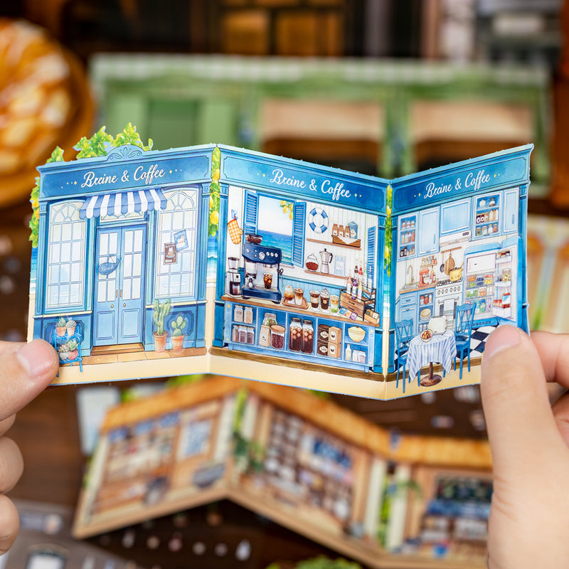 Miniature Street Scene Series 3D Sticker Book featuring book, street, and tree designs for journaling, scrapbooking and collage