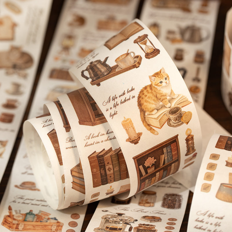 Coffee and Cat Series Washi Tape featuring cat designs for journaling, scrapbooking and collage
