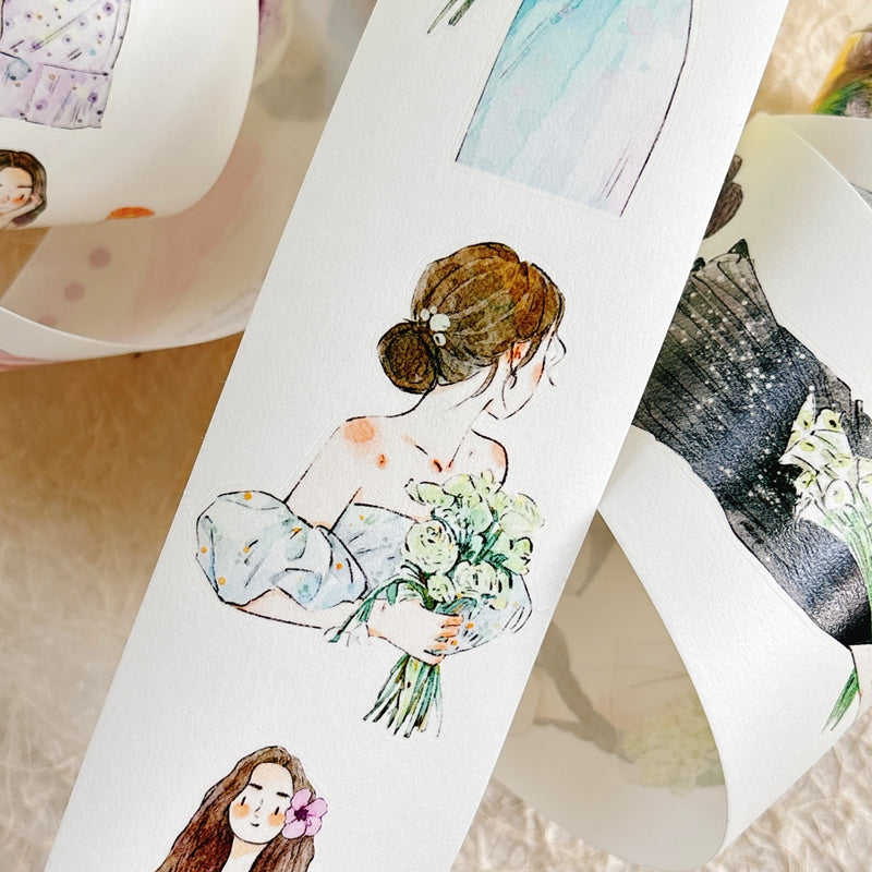 5cm*333cm Holding Flower Die Cutting Washi/PET/Fog PET Tape featuring old, and flower designs for journaling, scrapbooking and collage