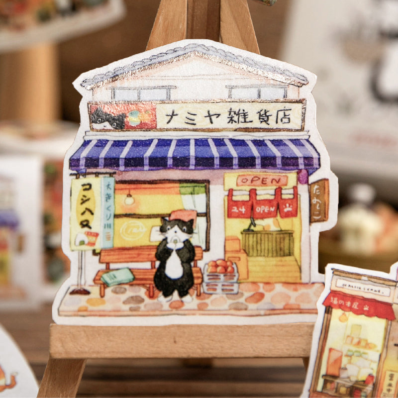 Cat Shop Series Die Cutting Washi Tape featuring cat, and shop designs for journaling, scrapbooking and collage