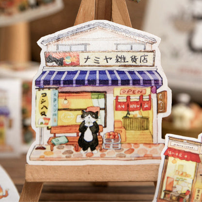 Cat Shop Series Die Cutting Washi Tape featuring cat, and shop designs for journaling, scrapbooking and collage
