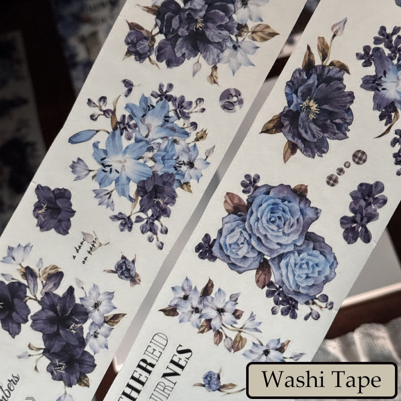 Whole Roll 6cm*6m Blue Poem Chapter Die Cutting Washi/PET Tape