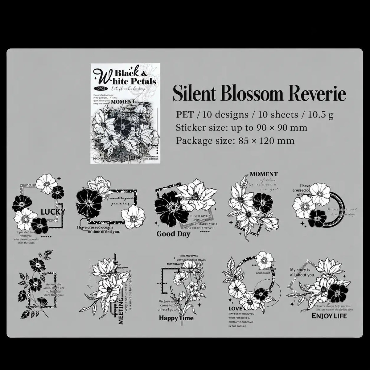 Ink-Washed Floral PET Sticker Pack