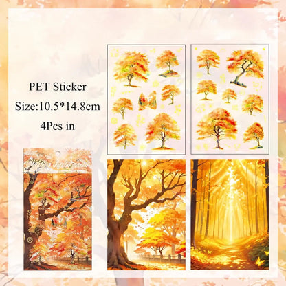 Golden Tree Shadow Sticker Sheet – Aesthetic Nature Journaling & Scrapbook Sticker