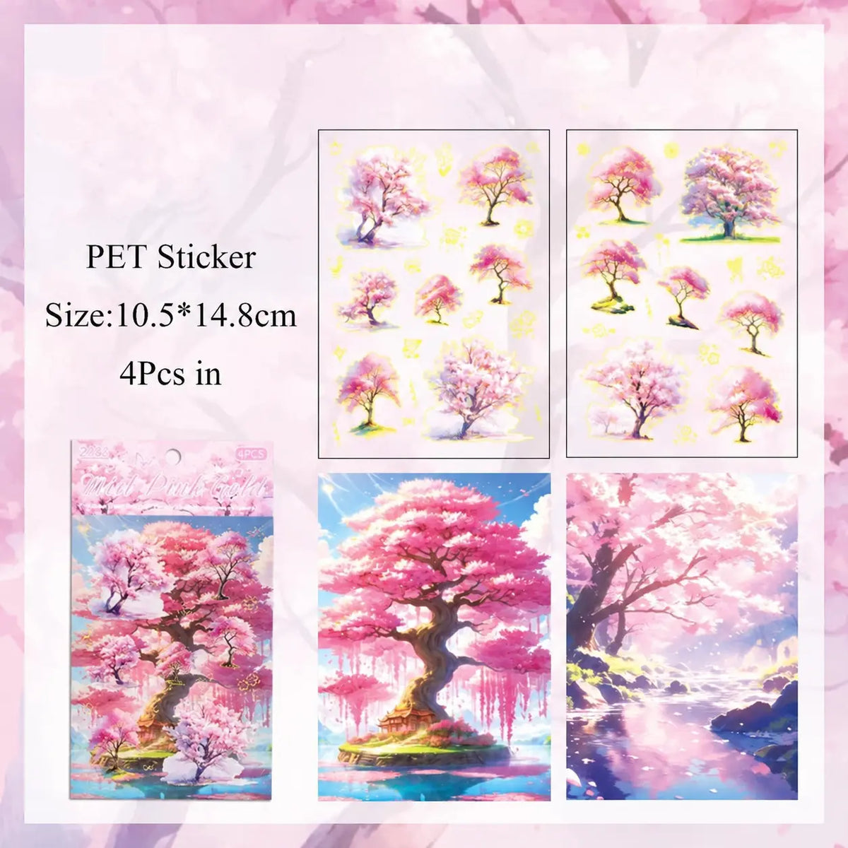 Golden Tree Shadow Sticker Sheet – Aesthetic Nature Journaling & Scrapbook Sticker