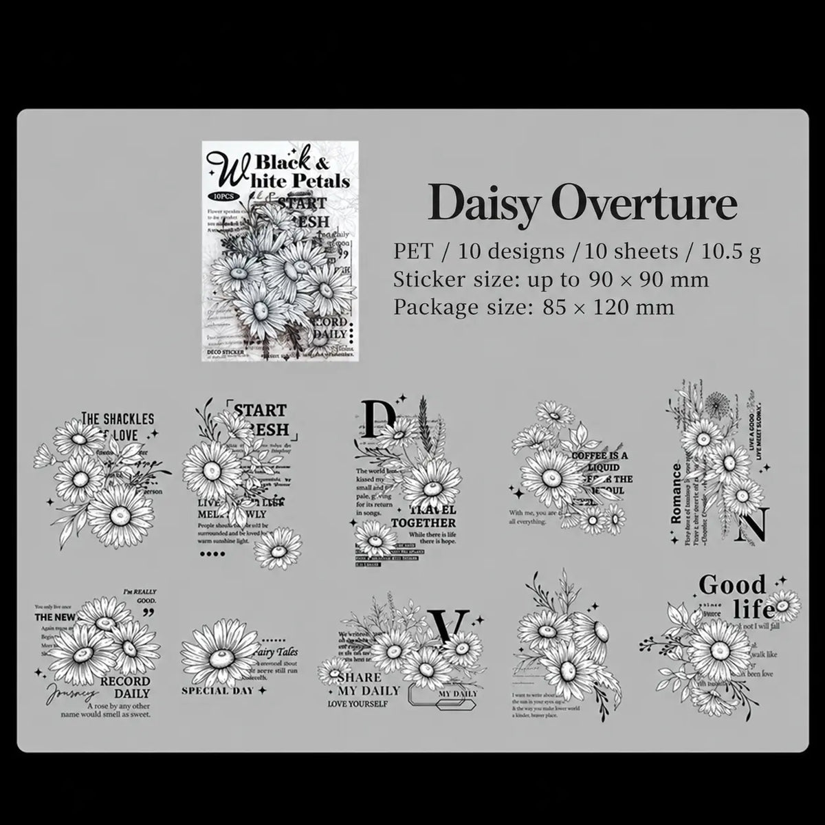 Ink-Washed Floral PET Sticker Pack