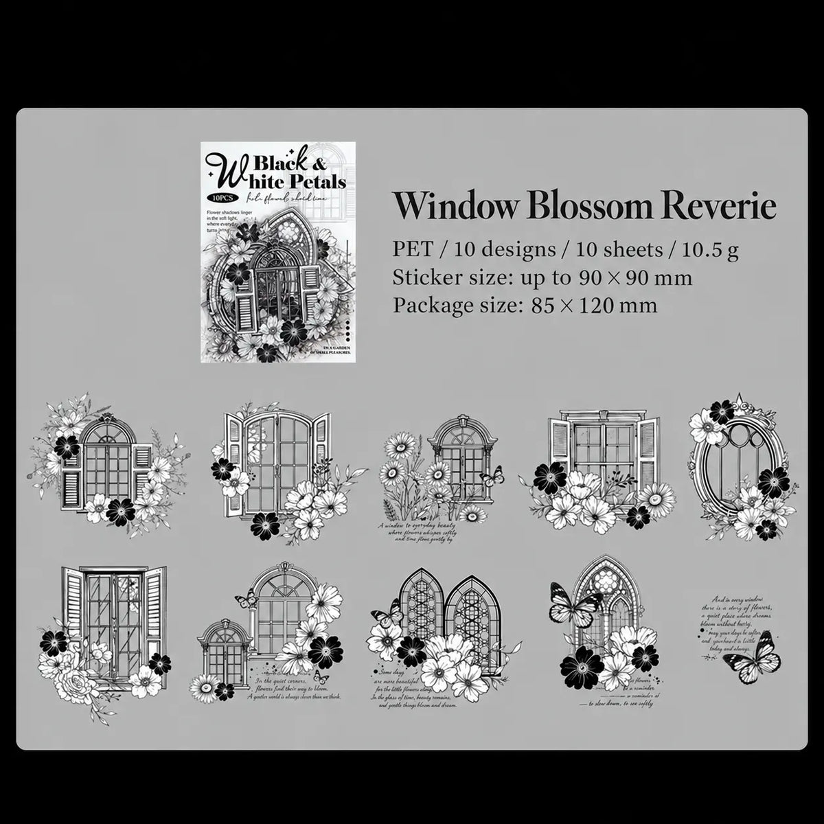 Ink-Washed Floral PET Sticker Pack