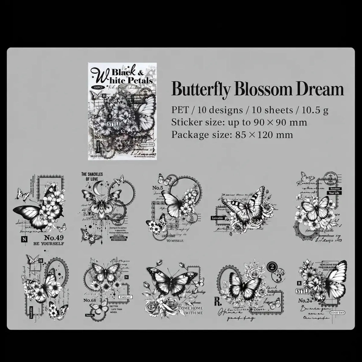 Ink-Washed Floral PET Sticker Pack