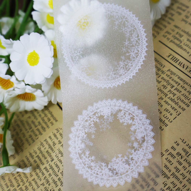 Whole Roll 5cm*5m Ice snow frame Die Cutting Flash PET Tape featuring snow designs for journaling, scrapbooking and collage