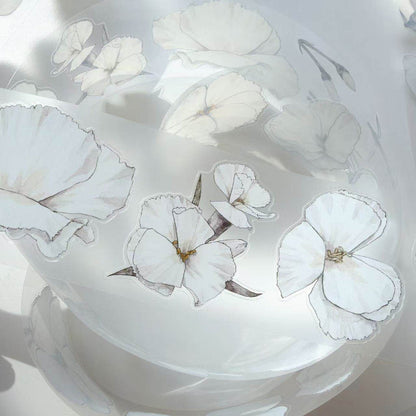 Whole Roll 6cm*10m White flower Die Cutting Washi/PET/Fog PET Tape featuring white, and flower designs for journaling, scrapbooking and collage