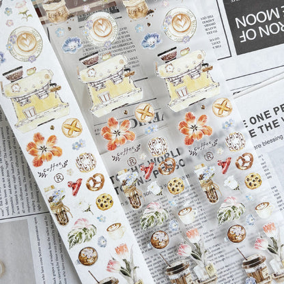 5.5cm*104cm Coffee Story Die Cutting Washi/PET/Fog PET Tape for journaling, scrapbooking and collage