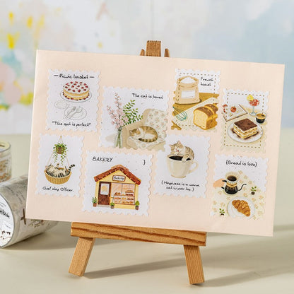 Spring Prelude Series tape featuring spring breeze, flower room, lazy cat cafe, and stream shelter designs for journaling, scrapbooking and collage