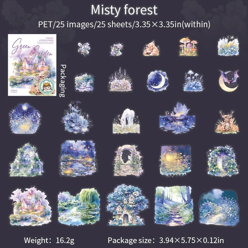 Green Garden White-Ink PET Sticker Pack