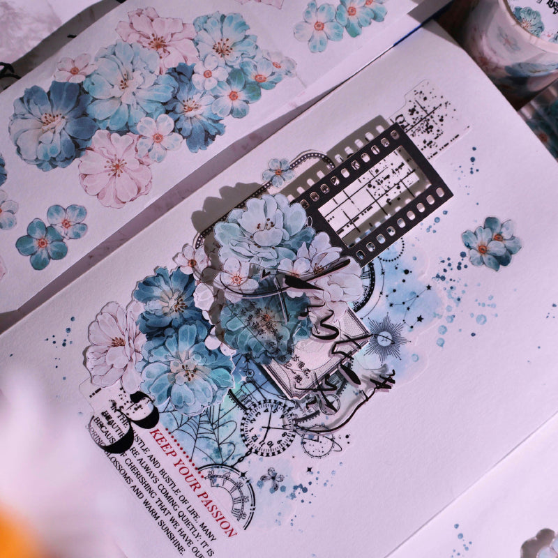 5.5cm*100cm Skinned snow flower Die Cutting Washi/PET Tape featuring flower, and snow designs for journaling, scrapbooking and collage