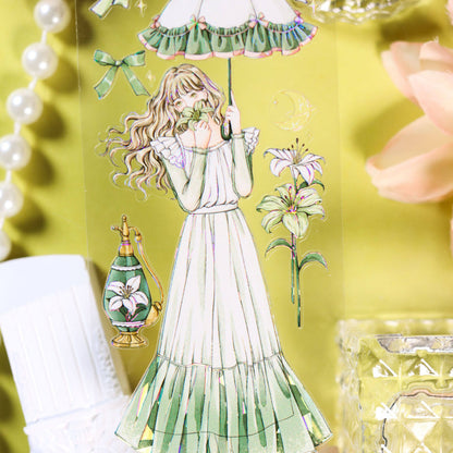 6cm*100cm Green atmosphere Shell Light PET Tape featuring green, and light designs for journaling, scrapbooking and collage