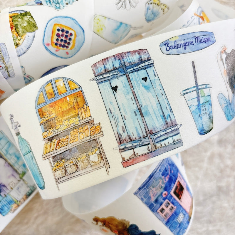 6cm*166cm Blue Atmosphere Die Cutting Washi/PET/Fog PET Tape featuring blue designs for journaling, scrapbooking and collage