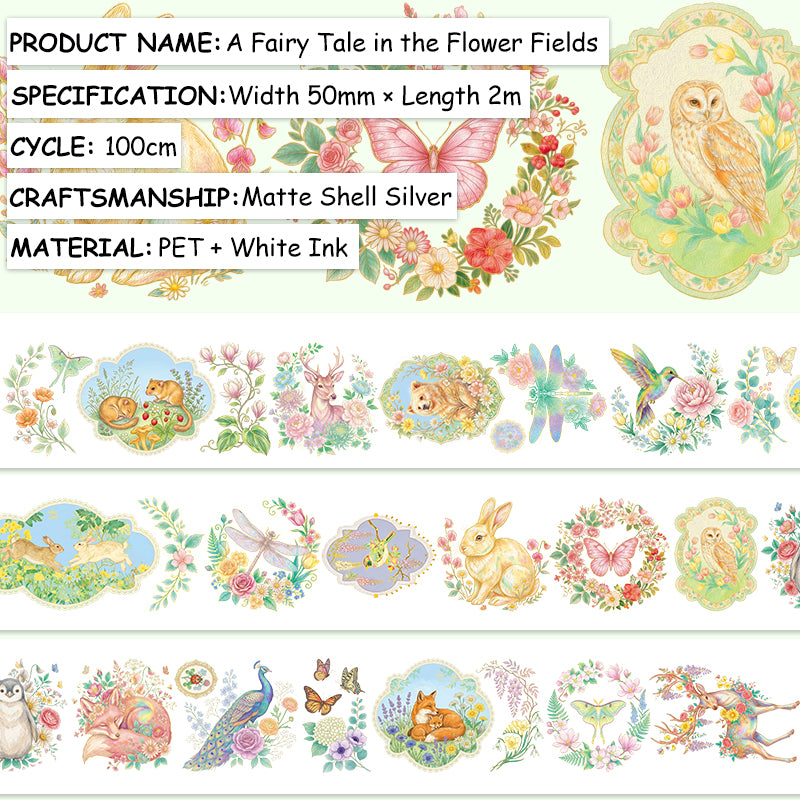 Flower Fields Fairy Tale Shell Silver Fog PET Tape