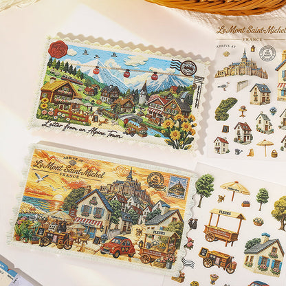 Embroidered Journey Series 3D Sticker featuring red designs for journaling, scrapbooking and collage