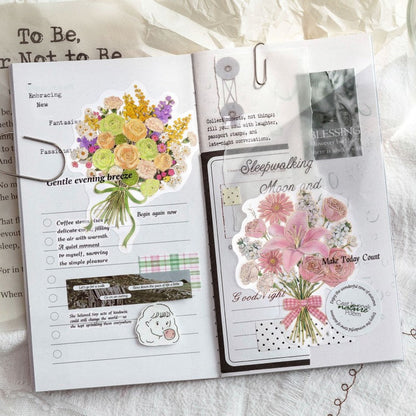Floral Note Tales Series Sticker Pack featuring floral, tale, and note designs for journaling, scrapbooking and collage
