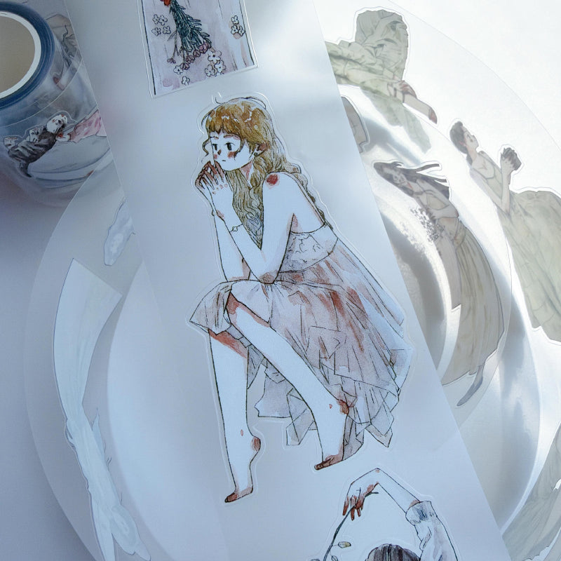 Whole Roll 5.5cm*5m Girls Thoughts Die Cutting Washi/PET/Fog PET Tape featuring girl designs for journaling, scrapbooking and collage
